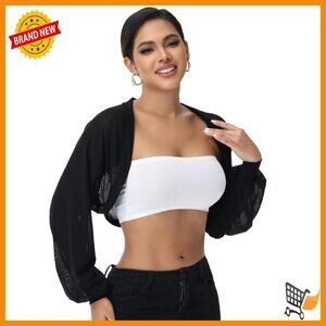 Sheer Tulle Bolero Shrug Long Puff Sleeves Formal Cover Up